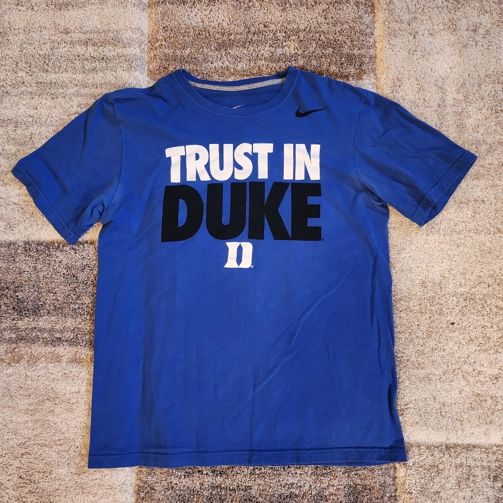 Nike Duke Blue Devils T-Shirt Men's Medium "Trust In Duke" Blue Regular Fit NCAA